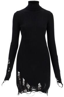 mm6 maison margiela destroyed knit mini dress