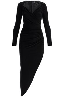 norma kamali asymmetric draped jersey stretch dress in