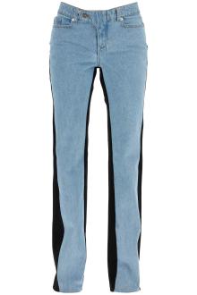 mugler bicolor straight leg jeans with two