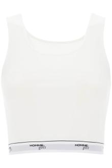 homme girls cotton crop top with logo band