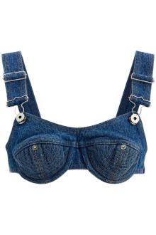 jean paul gaultier top bralette in denim overalls buckles