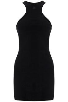 courreges black cotton mini dress with high neck and sleeveless design