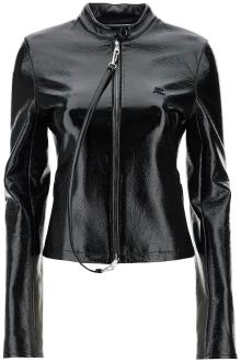 courreges black cotton jacket with high collar and zip