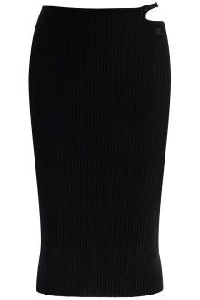 courreges black midi skirt in viscose and polyester with vertical ribs