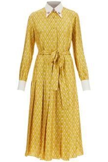 valentino garavani long yellow ochre silk dress with zig-zag pattern