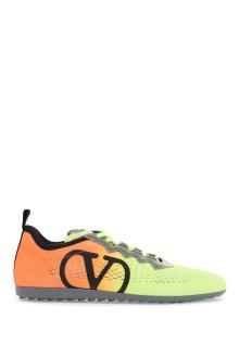 valentino garavani lime green and fluorescent orange sporty sneakers in cotton and pu bold design