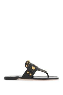 valentino garavani black buffalo leather studded flip-flops