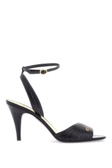 valentino garavani black goat leather sandals with gold buckle and stiletto heel