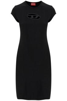 diesel black cotton dress with central opening above the knee