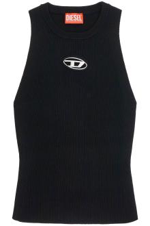 diesel black sleeveless top in viscose with embroidered logo