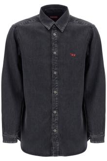 diesel black denim shirt in cotton and lyocell with a faded effect