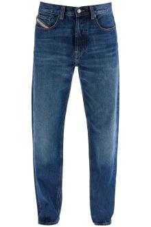 diesel blue denim straight leg cotton jeans with contrast stitching