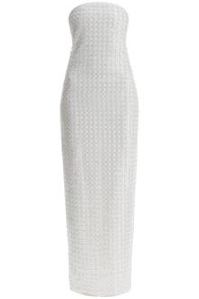 rotate long white cotton bodycon dress with beads strapless