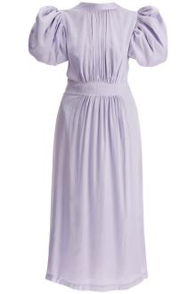 rotate midi satin dress with puff sleeves