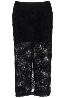 rotate black recycled polyester floral mesh pencil skirt