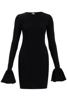 rotate black viscose mini dress with cutout on the back and ribbed knit