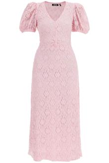 rotate pink lace midi dress with puff sleeves