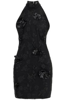 rotate black floral recycled polyester mini dress