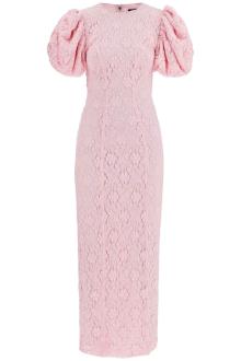 rotate pink floral midi dress with puff sleeves in mixed materials