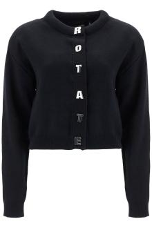 rotate black cotton crew neck cropped cardigan for women