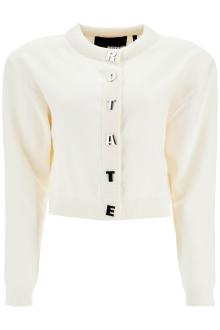 rotate ivory white short cotton cardigan with crew neck