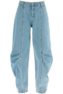 rotate beige blue denim sculptural design jeans