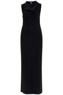 toteme maxi dress in black wool with cowl neck sleeveless