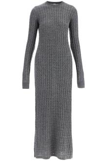 toteme long dress in rws wool gray mélange with cable knit pattern