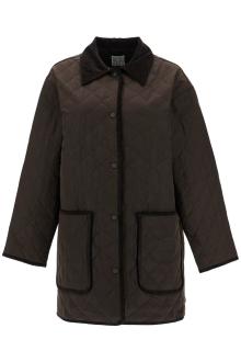 toteme brown quilted barn jacket in recycled polyester and organic cotton with high collar