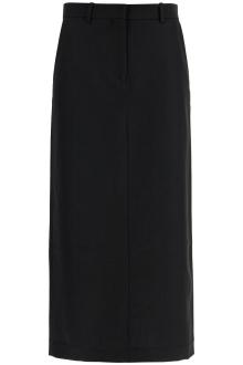 toteme black midi straight low-waisted skirt in recycled polyester and wool