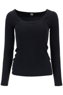 toteme black organic cotton ribbed top with wide neckline