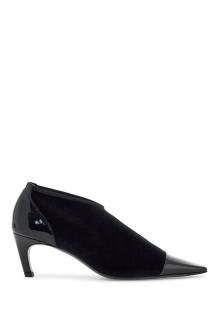 toteme black recycled patent leather pumps with medium heel and pointed toe