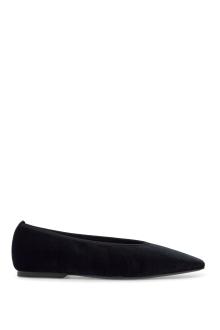 toteme black velvet ballerinas made from recycled polyester with elastic trim