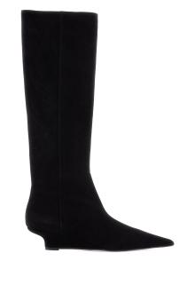 toteme black suede knee-high boots with low heel