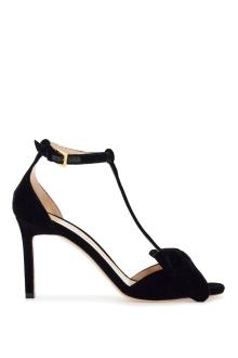 tom ford black medium heeled viscose sandals with golden buckle