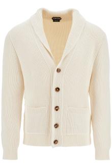 tom ford white silk and wool cardigan with shawl collar