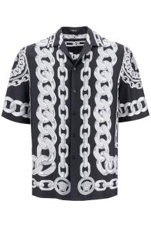 versace &#039;printed silk medusa chains bowling shirt