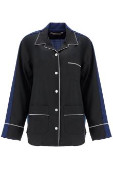 marni black wool shirt with white stitching