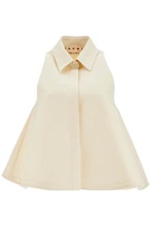 marni ivory cotton women&#039;s shirt with embroidered logo