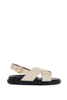 marni fussbett sandals in silk white leather with low heel