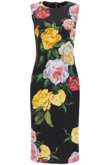 dolce &amp; gabbana elegant black floral silk dress knee-length