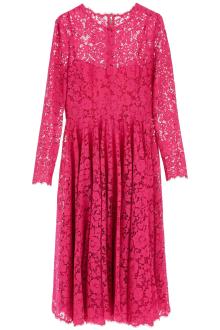 dolce &amp; gabbana shocking pink floral lace midi dress