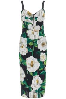 dolce &amp; gabbana black floral midi synthetic dress