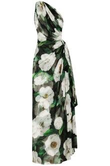 dolce &amp; gabbana long one-shoulder floral silk dress