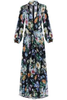 dolce &amp; gabbana long black silk dress with floral pattern