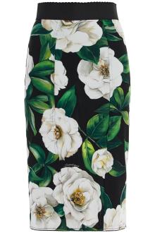 dolce &amp; gabbana black floral synthetic knee-length skirt