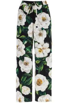 dolce &amp; gabbana black silk pants with floral pattern