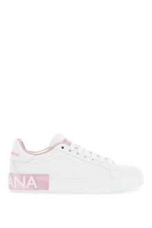 dolce &amp; gabbana white and pink low-top sneakers for women in calfskin