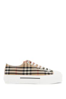 burberry beige cotton sneakers with casual-chic check pattern