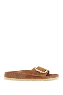 birkenstock cognac oiled leather slippers with large buckle